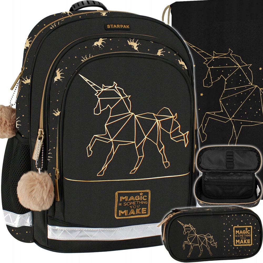 Školský set Starpak Gold Unicorn: batoh, školský vak a puzdro